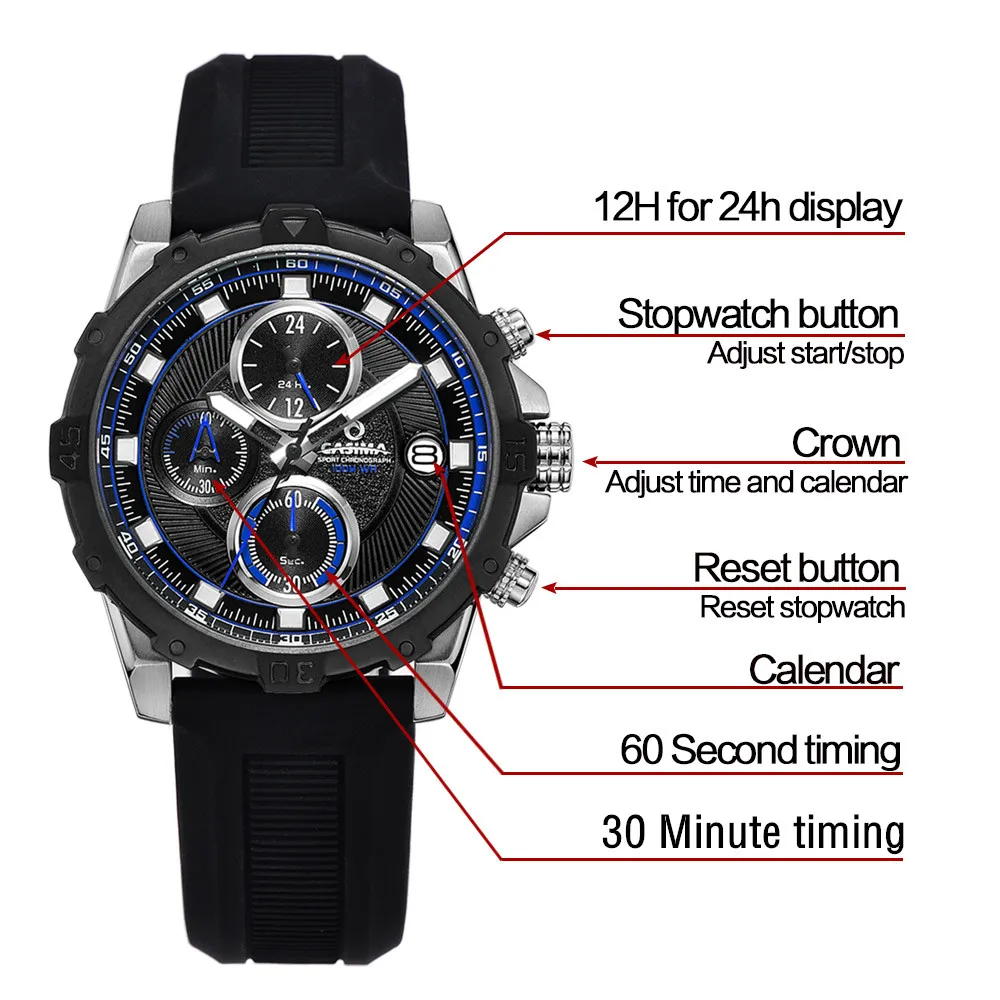 Бренд CASIMA мужские часы reloj hombre светящиеся спортивные многофункциональные