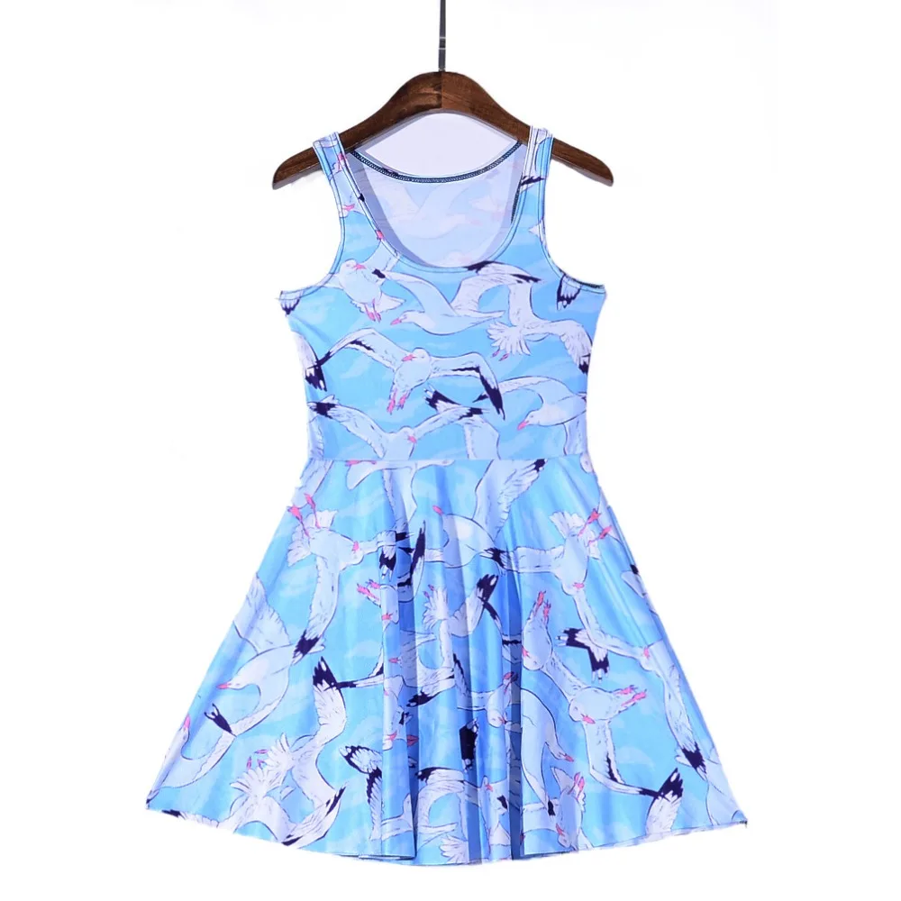 Новое Лето Горячих Женщин Sexy Skater Dress Чайки 3D Печать Цифровая Vestidos Femininos Клуб