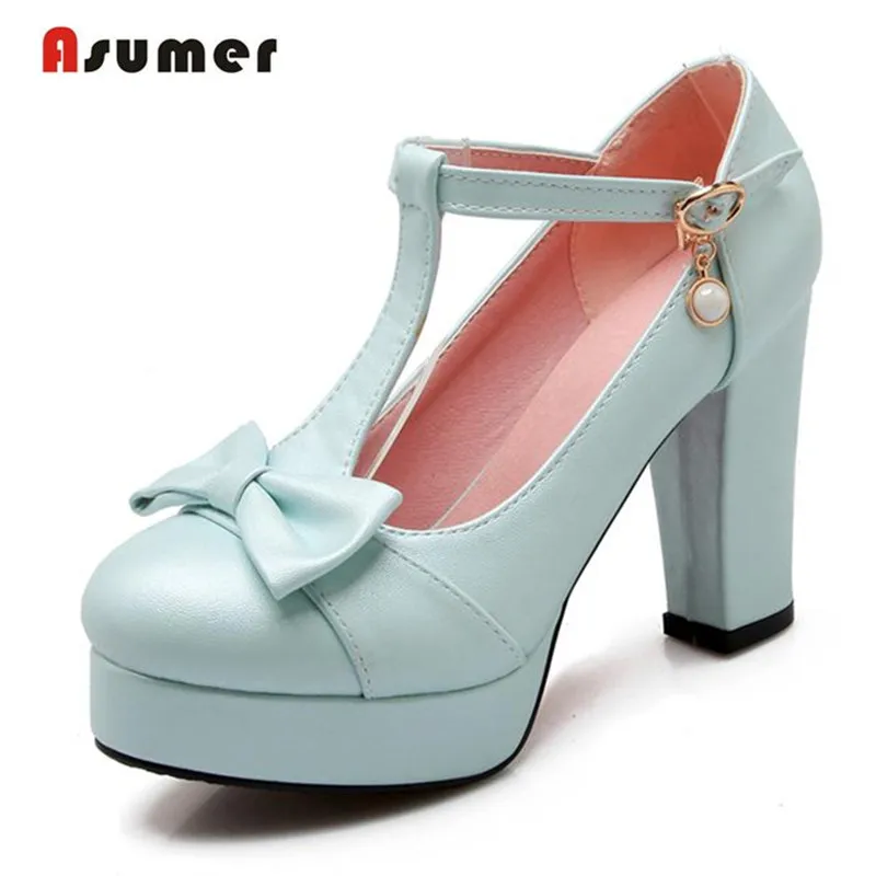 Asumer/женские туфли лодочки на платформе с пряжкой Свадебные вечерние Однотонные