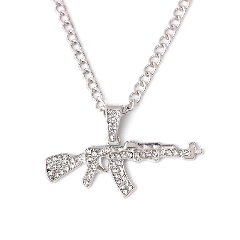 Горячая Распродажа модные AK 47 в форме оружия кулон ожерелье с кристаллом для