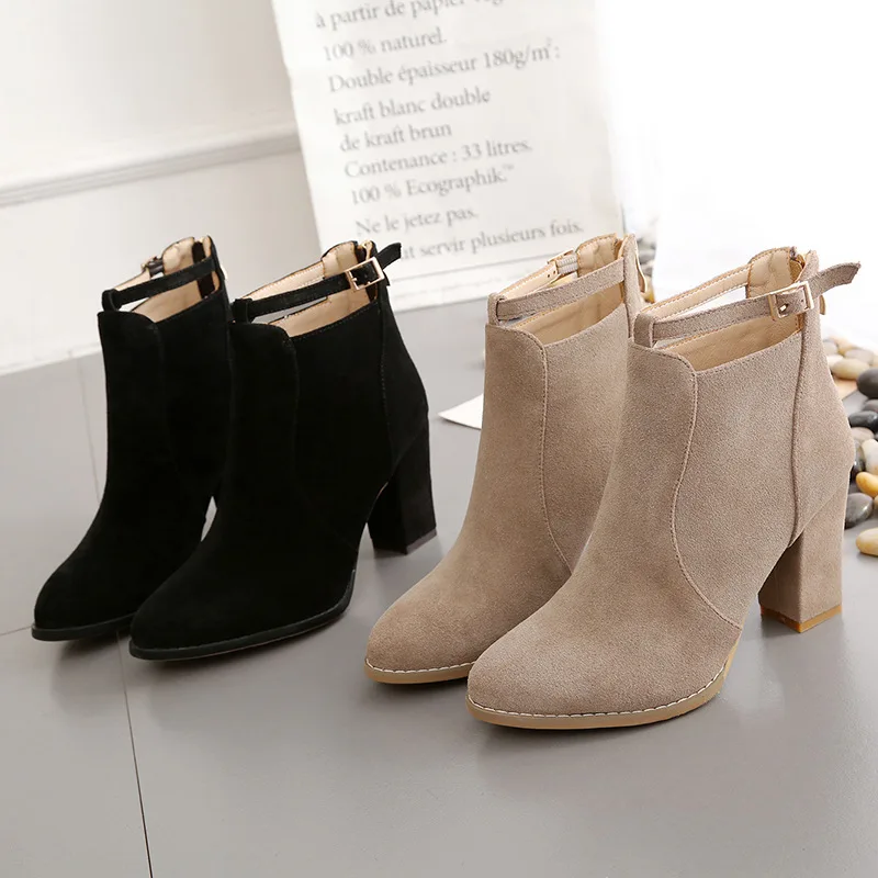 

Fashion 2018 Autumn Chunky Heel Ladies Short Boots Female Shoes Women High Heel Ankle Boots Suede Leather Women Boots