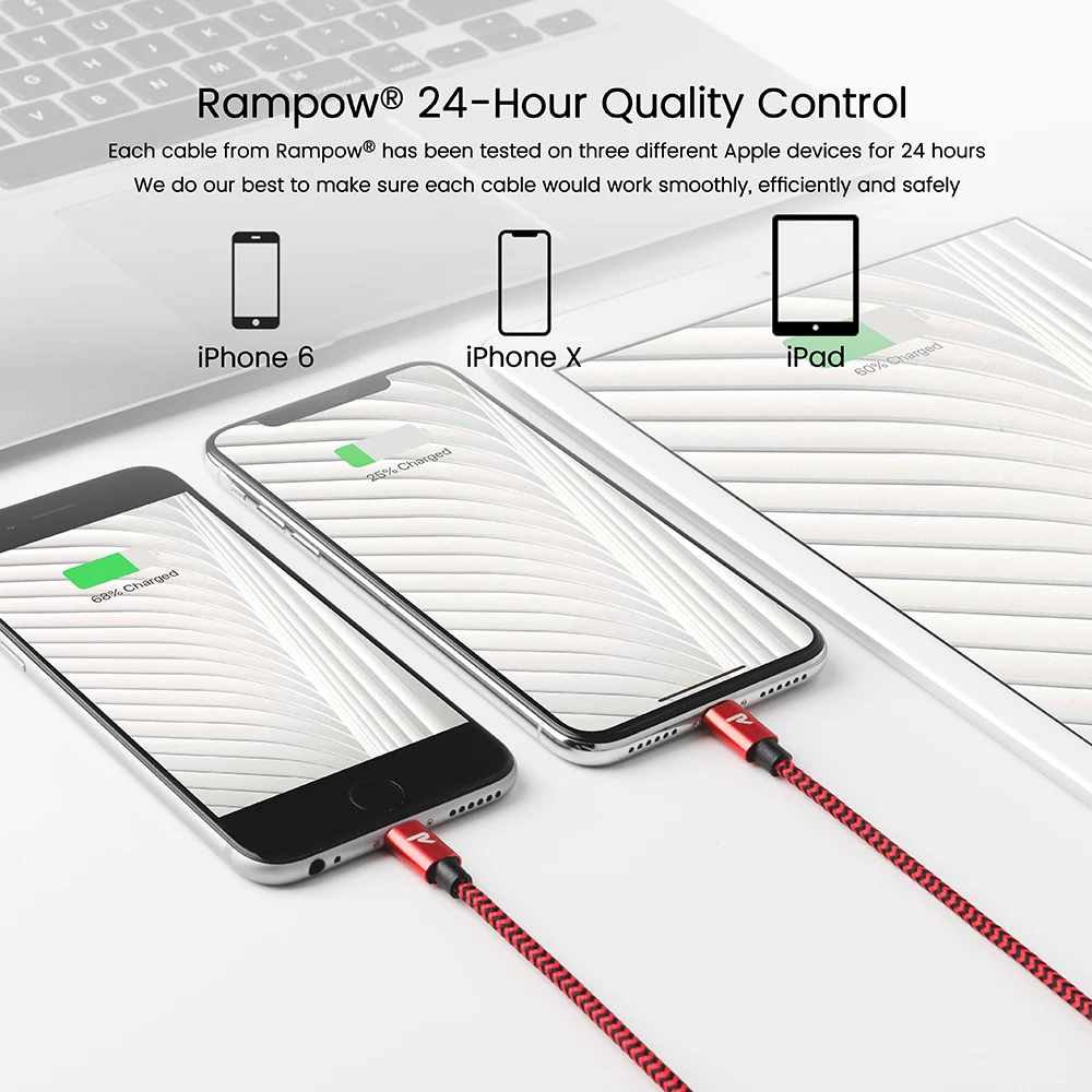 RAMPOW 1 m/3.3ft кабель Lightning для iPhone X 5 V/2A зарядка через usb передачи данных XR/8/7/vista 480