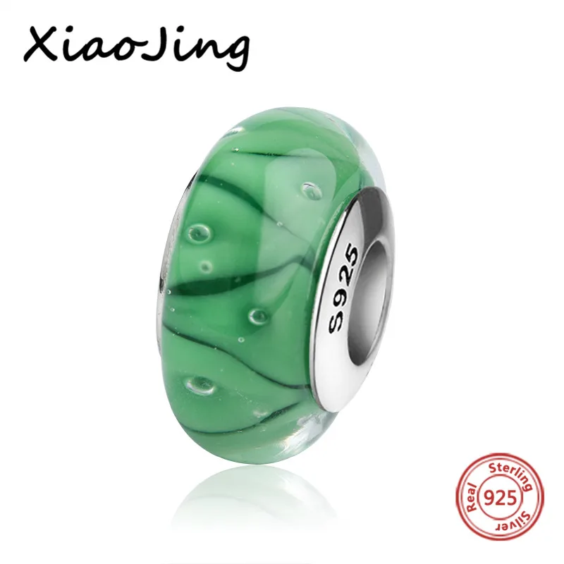 New design green four leaf clover Murano glass beads diy charms 925 sterling silver fit authentic pandora bracelet jewelry gifts - Цвет: TG1046