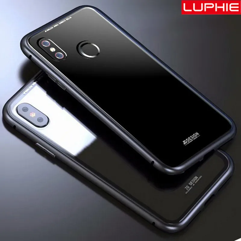 LUPHIE для xiaomi mi 8 чехол с магнитной адсорбцией металлический бампер + закаленное