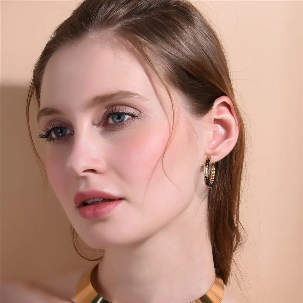 U7 Simple Earrings Round Circle 25mm / 40mm Three Color Trendy Design New Hoop Female Earring Jewelry Party Gift For Women E1014