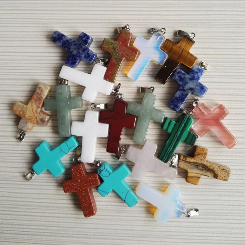 Бесплатная доставка 2018 модные подвески из натурального камня крест ожерелье