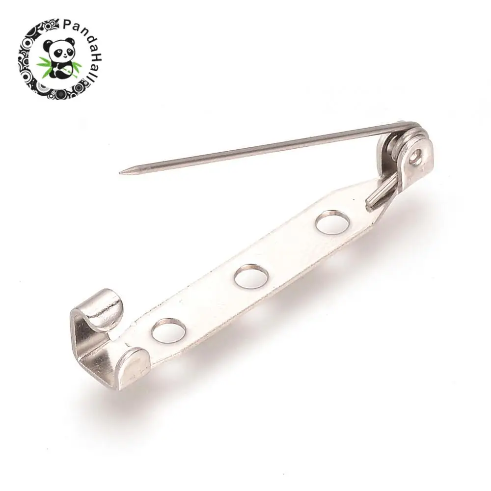 

304 Stainless Steel Pin Brooch Back Bar Findings, Stainless Steel Color, 32x5x6mm, Hole: 2mm; Pin: 0.8mm