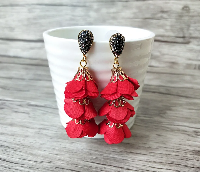 5 Pairs Mix color Fashion Cloth flower earrings Pave Rhinestone jewelry Handmade Charm Soft Women Jewelry ER722 | Украшения и