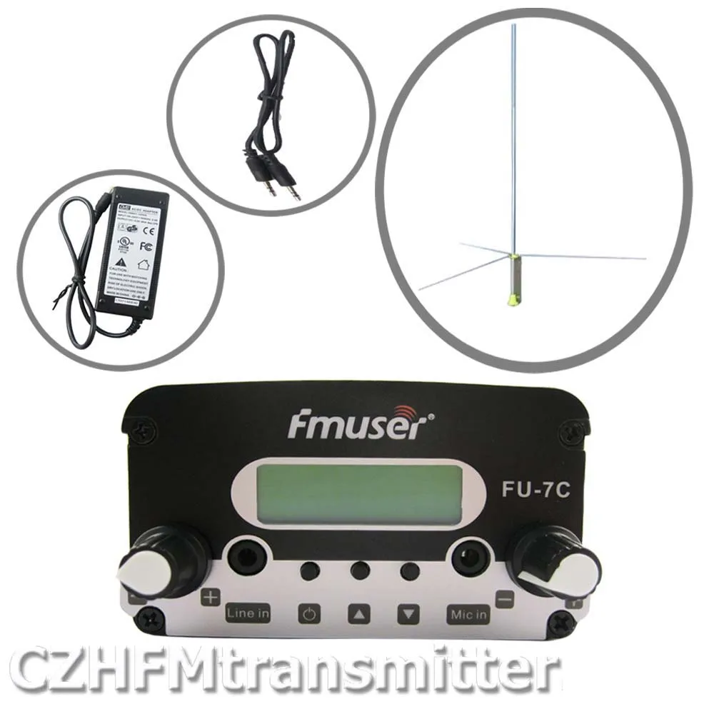 Fm передатчик FMUSER FU 7C 7 Вт стерео PLL антенна 1/4 Wave gp + комплект питания|pll transmitter|gp