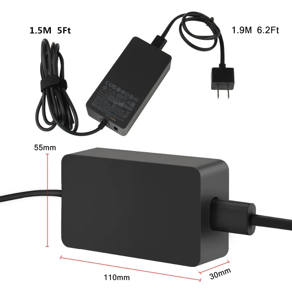 DC 15V 6.33A 102W блок питания зарядное устройство с 5V 1A USB портом AC 110V 220V переключатель адаптер питания для ноутбука microsoft Surface Book 2