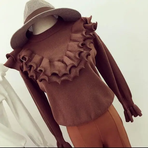 2017 Early Autumn New Women Sweet Pullovers O-neck Butterfly Sleeve Ruffles All-match Knit Sweaters | Женская одежда