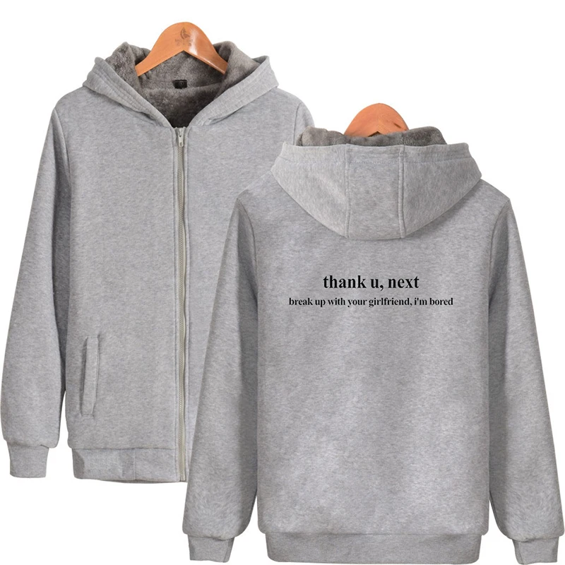 

Thank U Next Hooded Winter Fashion Hip Hop Men Women Zipper Hoodies Jackets Long Sleeve Zip Up Harajuku Hoodie Sweatshirts Tops