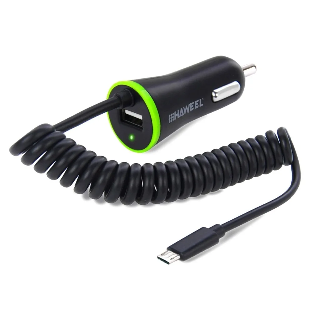 HAWEEL 5V 2.1A микро USB Автомобильное зарядное устройство с пружинным кабелем для Samsung /