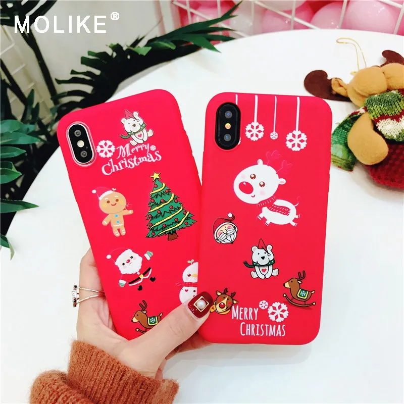 MOLIKE Phone Case For iPhone 6 S 6s 7 8 Plus X XR XS Max Cute Cartoon Christmas Soft TPU 5 5S SE Cover Coque |