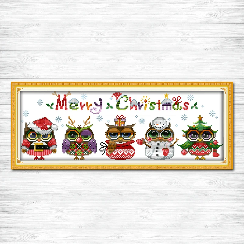 Рождественские Совы мультфильм DIY ремесла живопись Счетный принт на холсте DMC 11CT