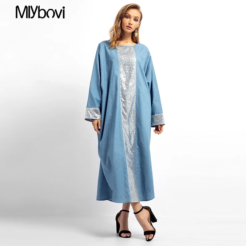 Синяя мусульманская модная Турецкая одежда Abaya Дубай еврейский шифон