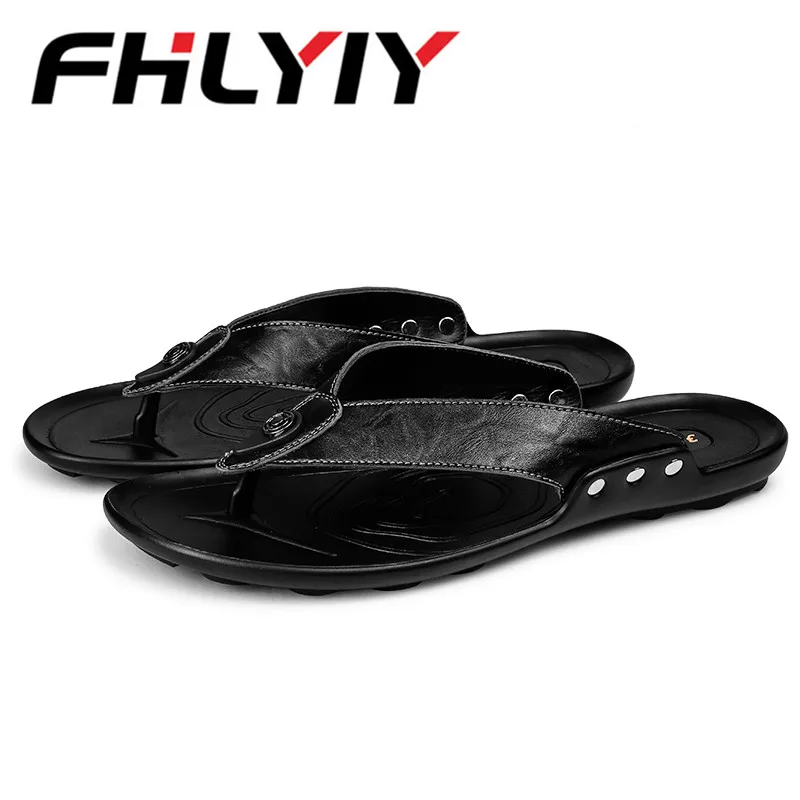 Summer Pu Leather Men Slippers Beach Shoes Flip Flops Fashion Flat Male Slides High Quality Size 39-44 Zapatos Hombre | Обувь