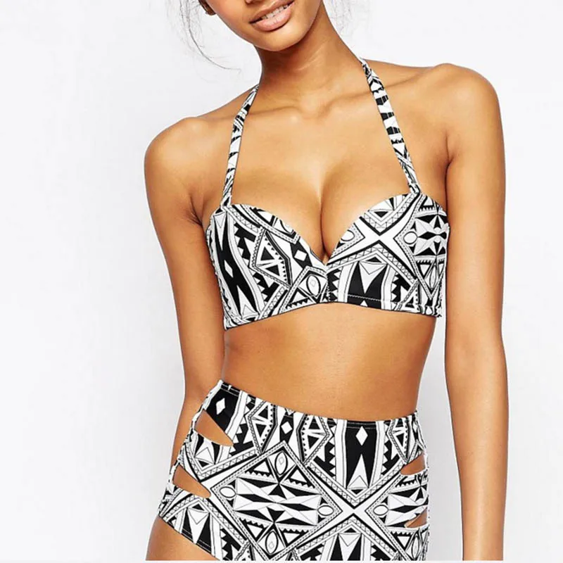 Новинка 2019 женский купальный костюм с разрезом завышенной талией черной