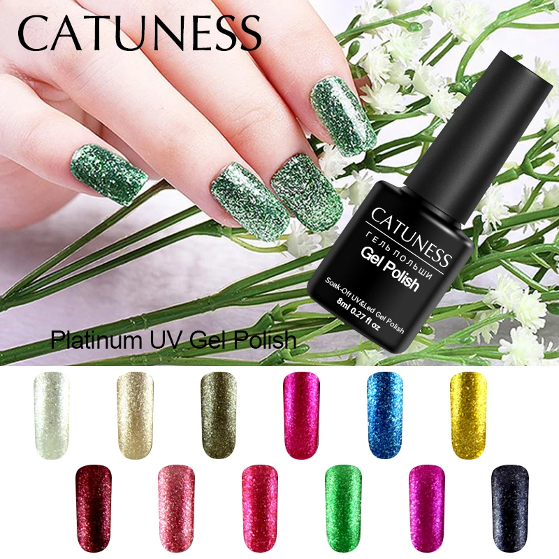 CATUNESS 8 мл Платиновый Гель лак для ногтей 12 цветов УФ полугибридный Маникюрный