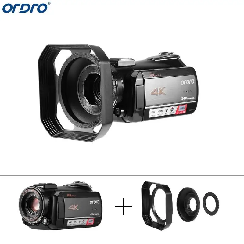 Bundle 1 Ordro AC5 4K UHD Цифровая видеокамера FHD 24MP WiFi 12X оптический 100X цифровой зум ips сенсорный экран мини DV видеокамеры - Цвет: Bundle 1
