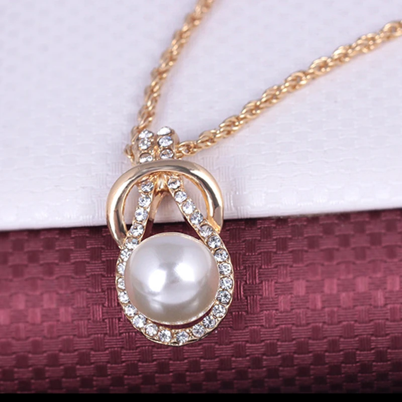 Classic retro pearl ladies fashion necklace set earrings gold pendant simple hot sale birthday jewelry 2019 new | Украшения и