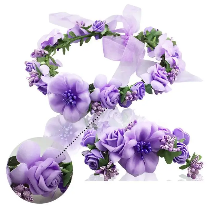 Для женщин свадебные Розы Цветочный венок ободок и запястья Свадебные Украшения