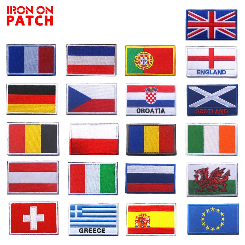 

European Flag Patch Hook & Loop Cloth Backpack Army Personality Pride Badgev Russia Netherlands UK Embroidered Patches
