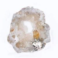 100 unique 1 pcs silver plated irregular shape original rock crystal with yellow citrines pendant geode jewelry