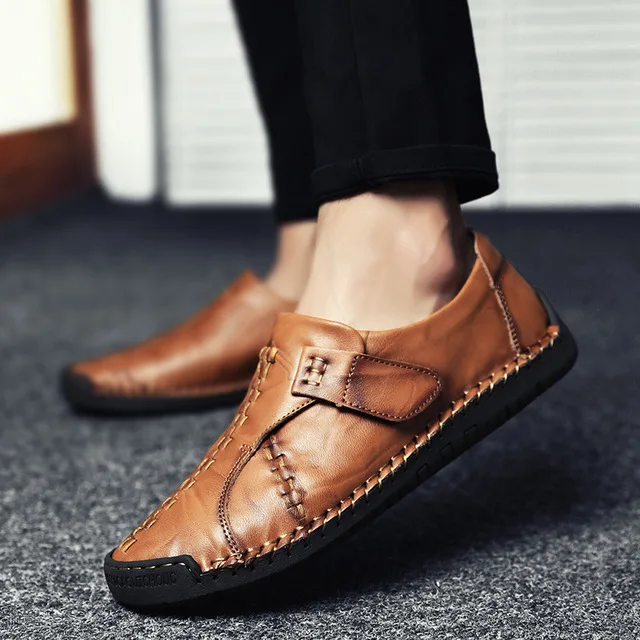 

Unique trendy men's casual shoes high-grade leather lazy men's shoes British style breathable wear-resistant single shoes men