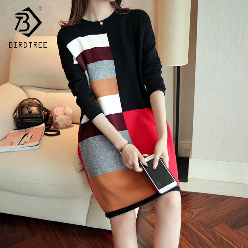 Новое поступление 2018 Женский клетчатый лоскутный свитер полный рукав Круглый