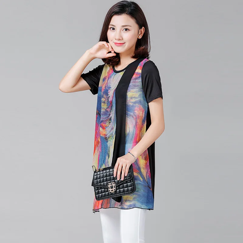 2017 Новинка футболки с круглым вырезом Летняя блузка длинным рукавом шифон Блузки