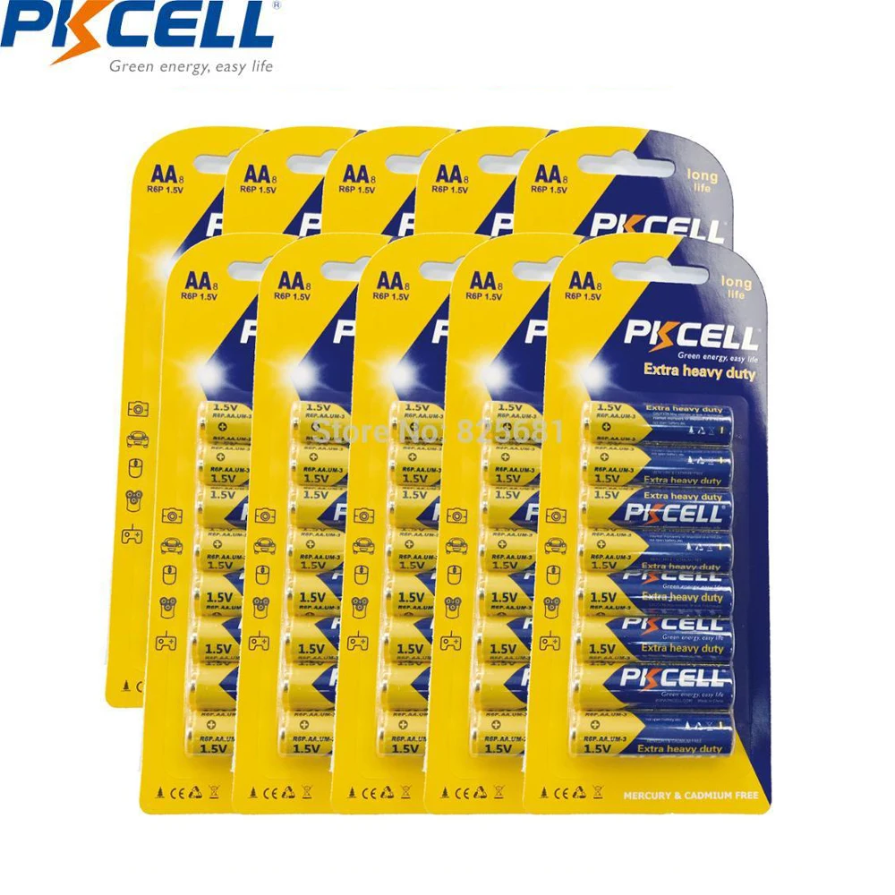 Аккумуляторы PKCELL AA 1 5 R6P V2A UM3 MN1500 E91 80 шт. 10 карт|aa battery 1.5|heavy duty batteryaa |
