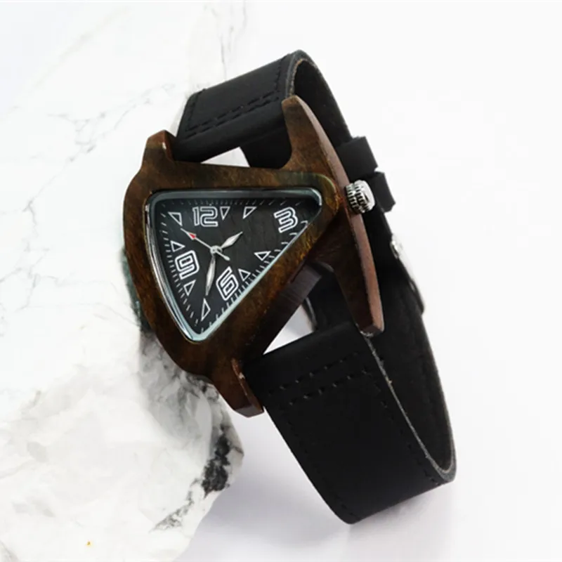 Унисекс очаровательные часы из стекла черного дерева для женщин треугольные