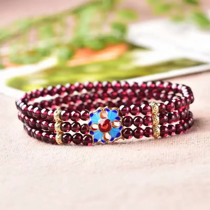 Оптовая продажа браслет из натурального граната бордовый бисер с обжаренными