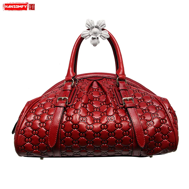 

HANSOMFY Women Shoulder Bag Leather Female Handbags Exquisite Embossed Dumplings Bags Handmade Custom High Quality Suede Fashion