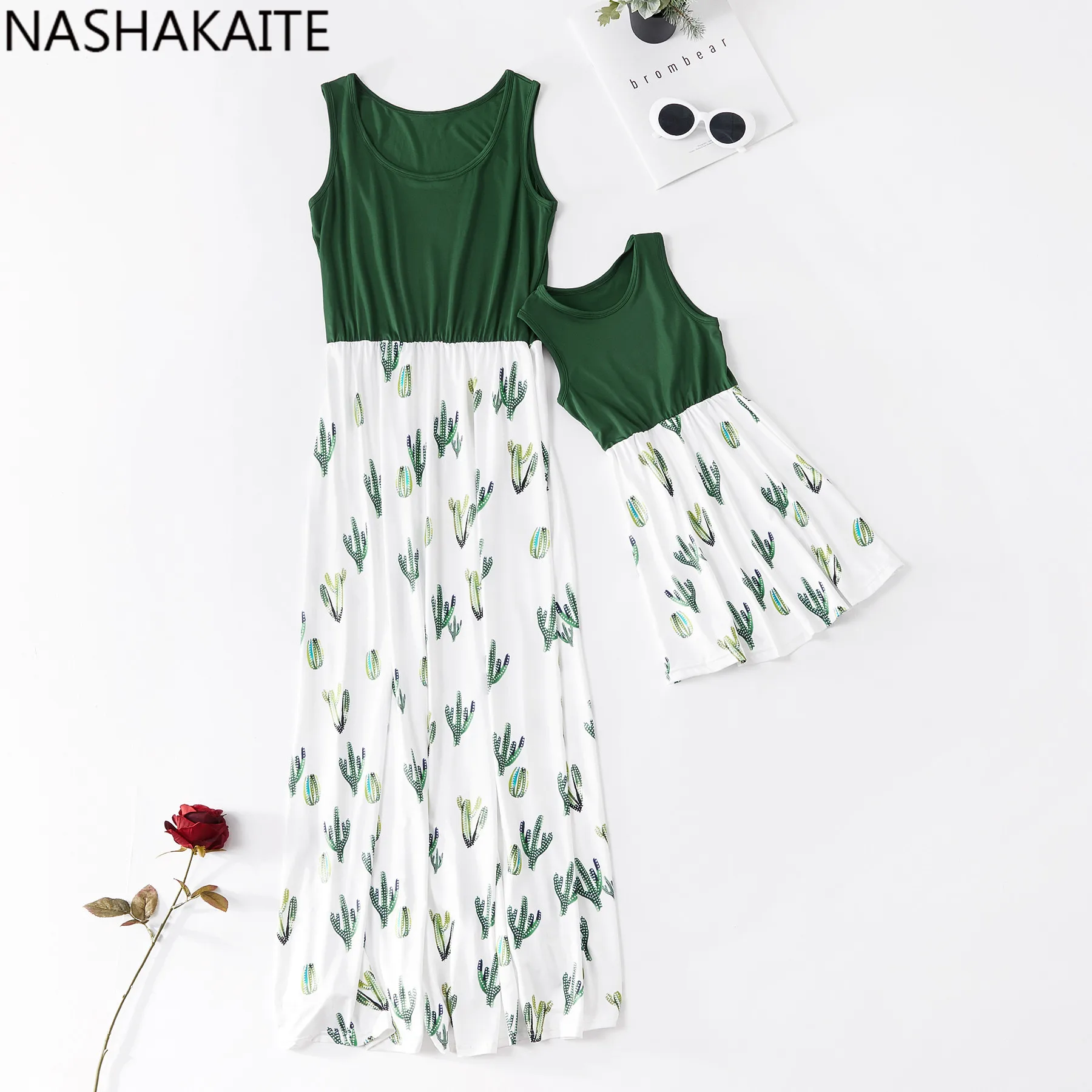 NASHAKAITE/платья для мамы и дочки; повседневное длинное платье в стиле пэчворк без рукавов с цветочным рисунком для мамы и дочки; одежда «Мама и я»