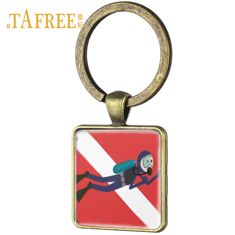 TAFREE Винтаж для аквалангиста квадратный брелок со стеклянным кабошоном Diver узор