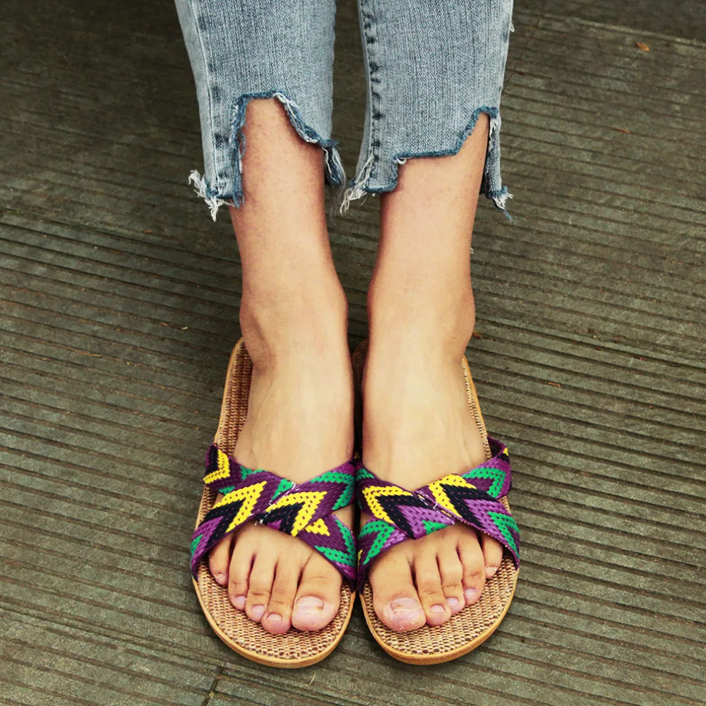 

New Summer House Flip Flops Breathable Linen Flat Beach Slippers Shose Women Slippers Female Manual Flax Ladies Slippers Sandals