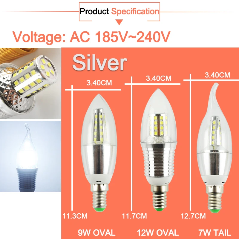 1Pcs/6Pcs LED Bulb E14 Golden Aluminum Candle 9W 12W Light AC 220V Warm Led Lamp Lampada Bombillas Lumiere Lampara | Лампы и освещение