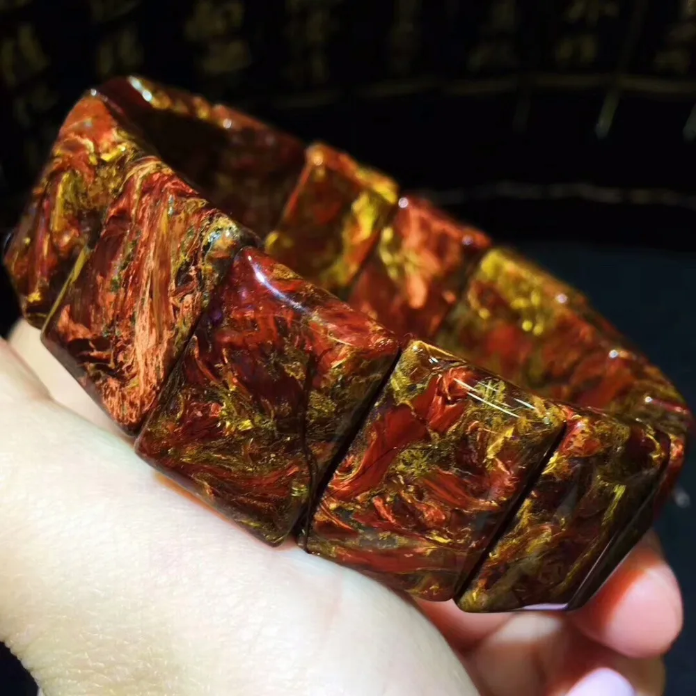 Браслет с натуральным огнем Pietersite красный желтый растягивающийся драгоценный