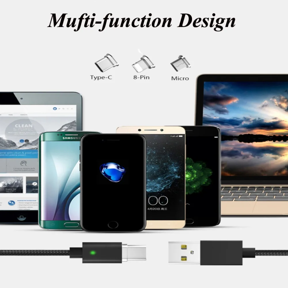 Магнитный кабель USB Type C Micro Lighting 3 в 1 шнур для быстрой зарядки и синхронизации