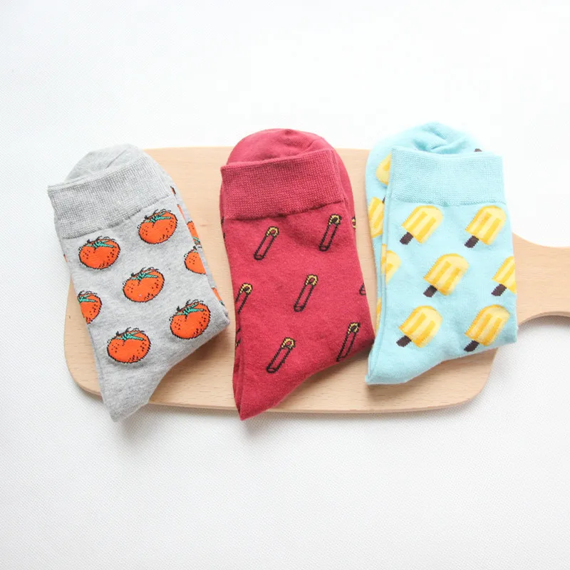 Women Cute Fruits Cotton Crew Socks Spring Girls fashion Casual Harajuku Korean Cartoon Colorful Long High Weed Sock | Женская одежда