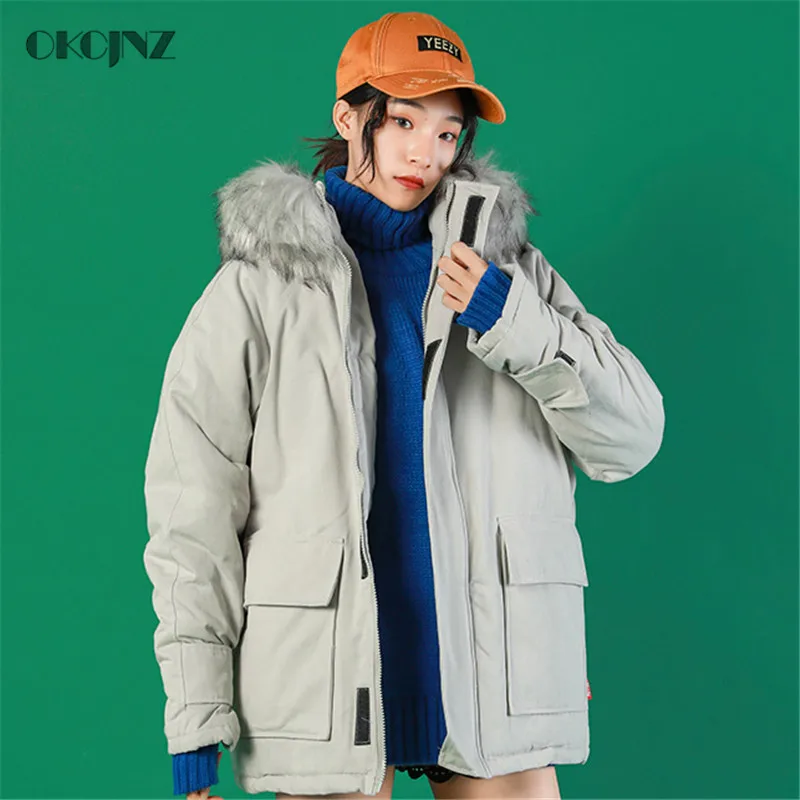 2019 Winter New Cotton Coat large fur collar Hooded suit Female Loose Thick military uniform Parka Women Jacket YY118 | Женская одежда