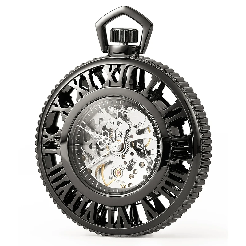 

2020 Mens Watch New Fashion Cool Black Wheel Shape Hollow Men's Mechanical Pocket Watch Men Gift Sport Watch Free Shipping C459