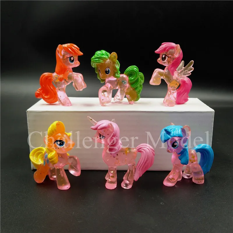 transparent pink 6 шт./партия 3-5 см милые ПВХ Единорог Пони принцесса фигурки игрушка кукла земля пони Пегас аликорн летучая мышь фигурка куклы для девочки - Цвет: transparent pink