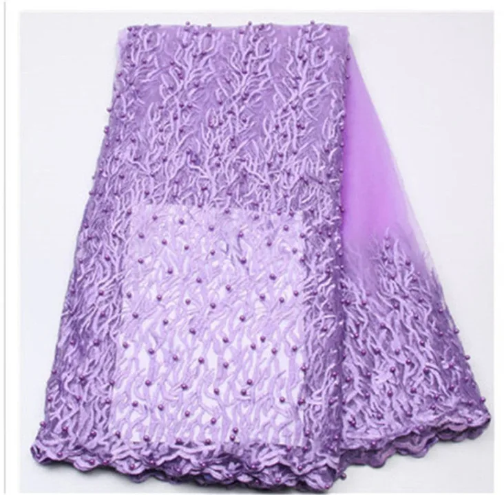 

Lilac New Designs African French Lace Fabric High Quality Nigeria French Net Lace 2018 With Stones beads For Women