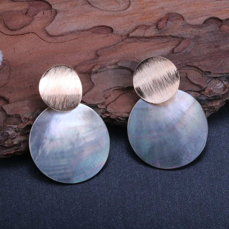 Серьги Boho Abalone из натуральной раковины для женщин, Винтажные серьги в морском стиле, круглые геометрические серьги-капли, богемные серьги в виде листьев