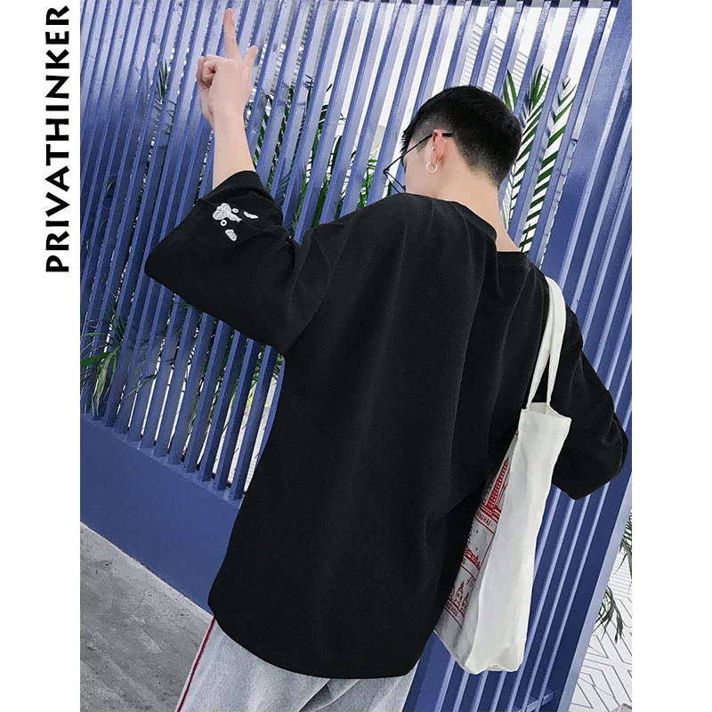 Privathinker 2018 Mens T-shirt Oversized Three Quarter Sleeve T-shirts Korean Male Embroidery Tshirt Fashion Summer Tees | Мужская