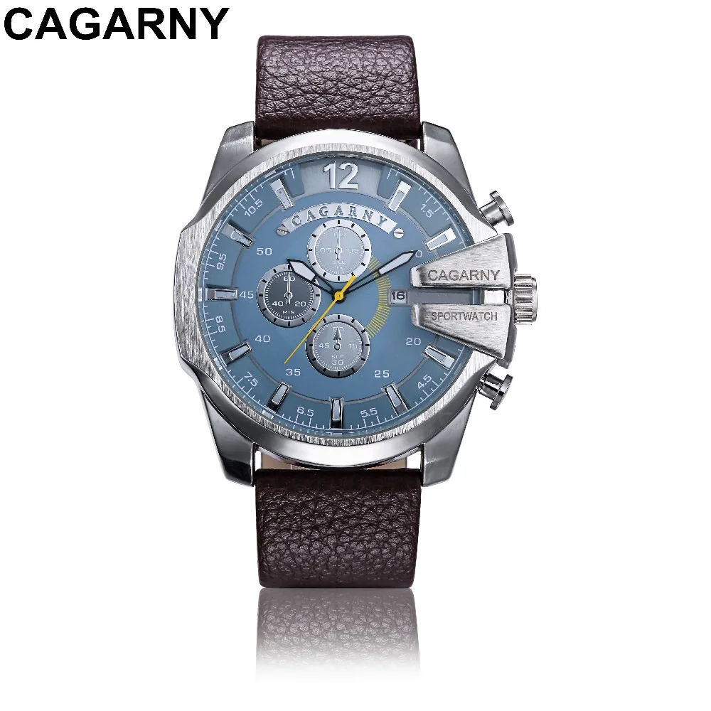 Элитный бренд CAGARNY Для мужчин часы montre кожаный ремешок кварцевые reloj hombre военные