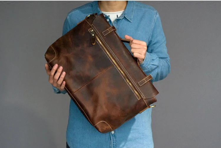 Retro Men Handbags Genuine Leather Shoulder Bag Diagonal 14&quot Laptop Business Briefcase Crossbody Messenger Bags Vintage |
